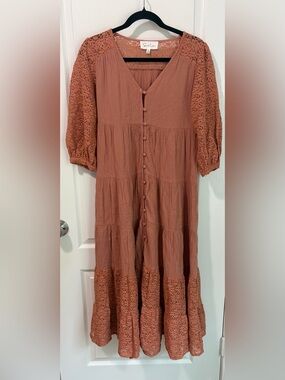 Sweet Lemon Boho/Cottagecore Tiered Cotton Gauze Midi Dress